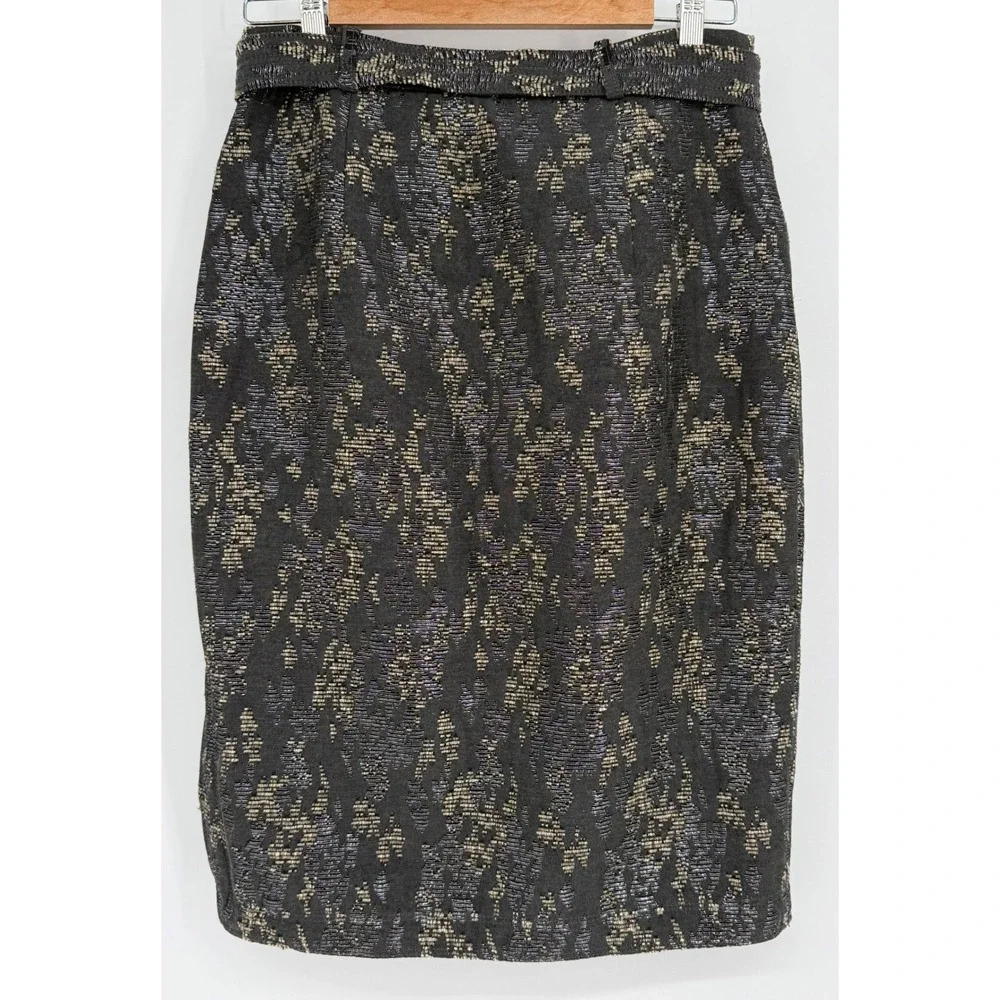 Banana‎ Republic Womens Charcoal Silver Jacquard Tie Waist Pencil Skirt Sz 4